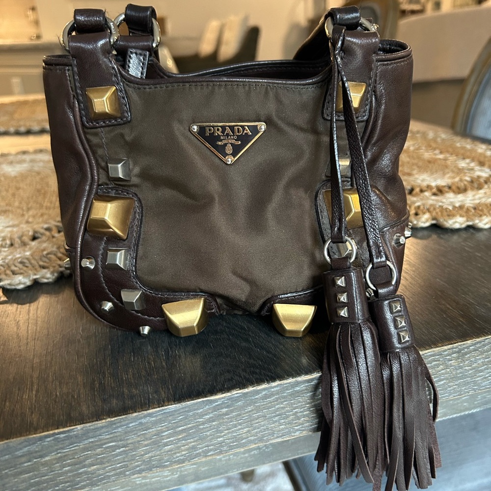 Vintage Prada Vestiaire Tessuto leather and vinyl studded handbag